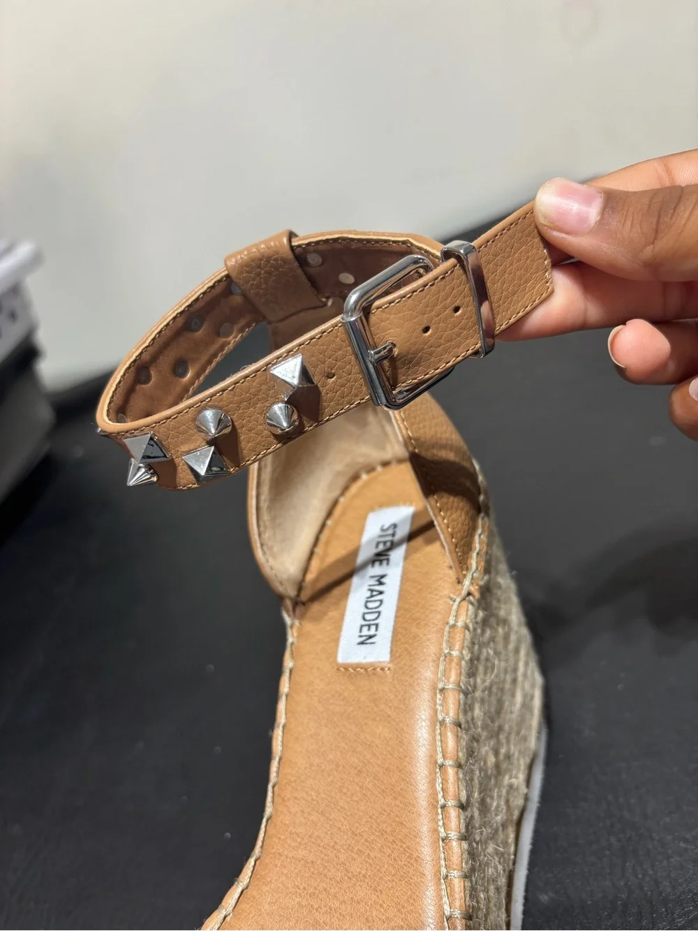 Steve Madden Tan Studded Espadrille Wedge Sandals